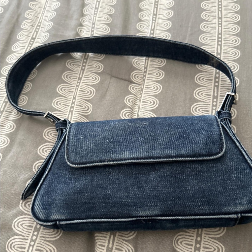 Zara Dark Blue Denim Shoulder Bag with Wide Strap